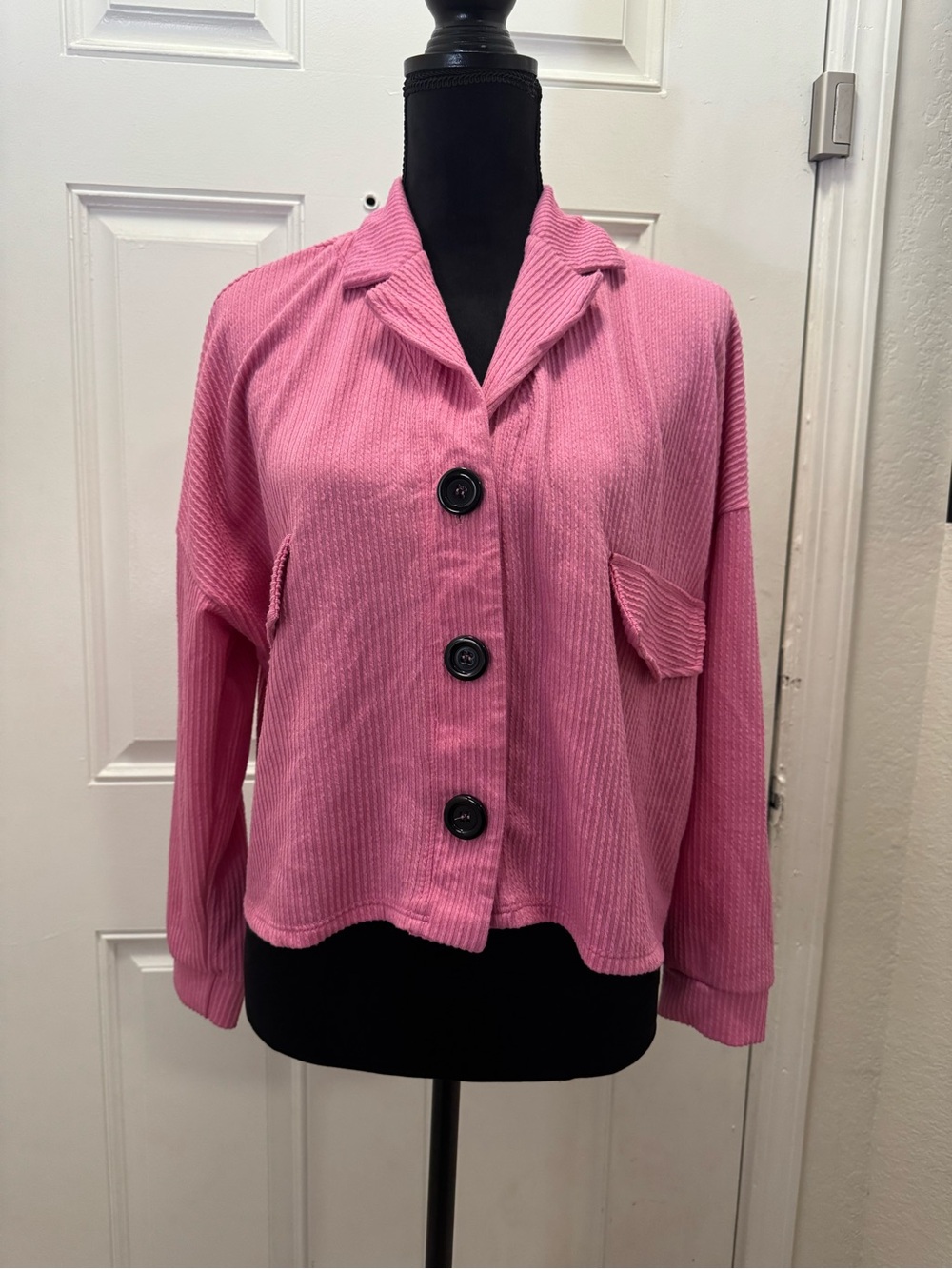Pink Corduroy Looking Button-Front Jacket Top 0344